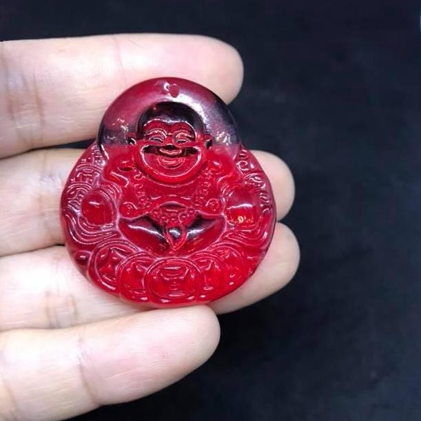 Mặt dây Phật Di Lặc pha lê đỏ