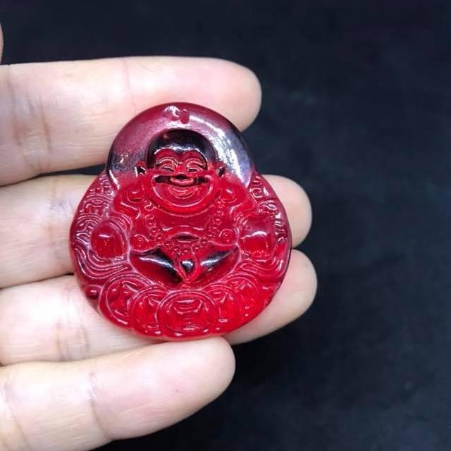 Mặt dây Phật Di Lặc pha lê đỏ