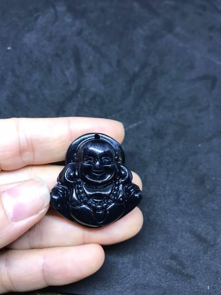 Mặt dây mặt Di Lặc đá núi lửa đen