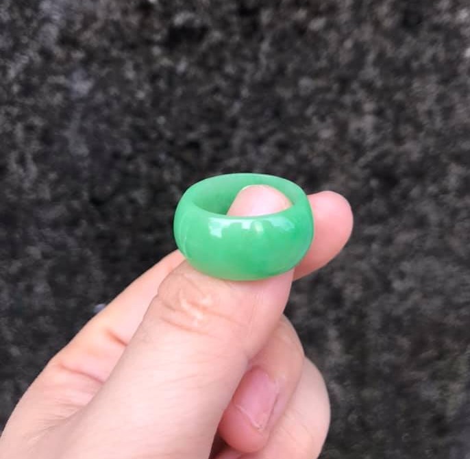 Nhẫn trơn cẩm thạch xanh lá bản lớn - 9