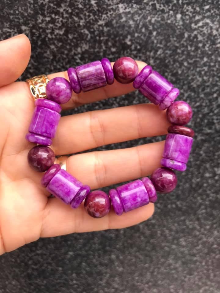 Vòng đá mắt rồng tím mix kiểu trúc