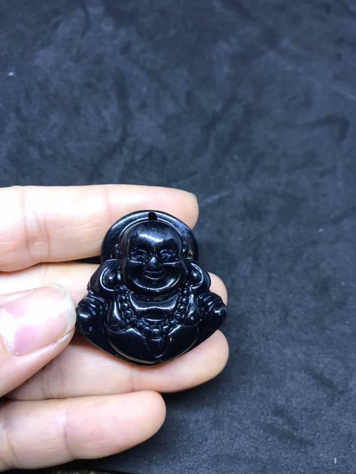 Mặt dây mặt Di Lặc đá núi lửa đen