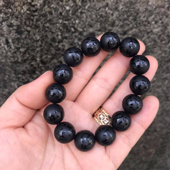 Vòng tay mã não đen khắc Chú Đại Bi 14ly