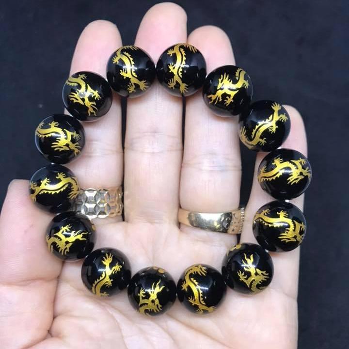 Vòng tay mã não đen chạm rồng 14ly