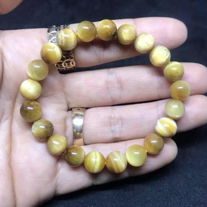 Vòng tay đá mắt hổ tâm vàng tươi 8ly