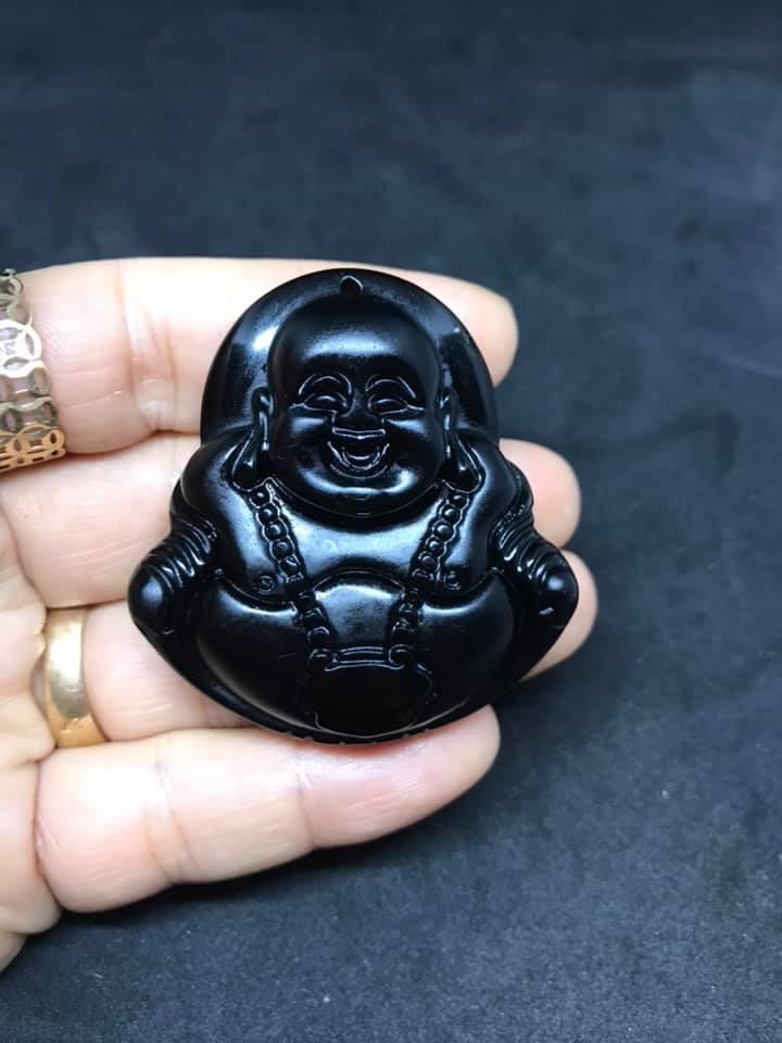 Mặt dây Di Lặc thạch anh đen