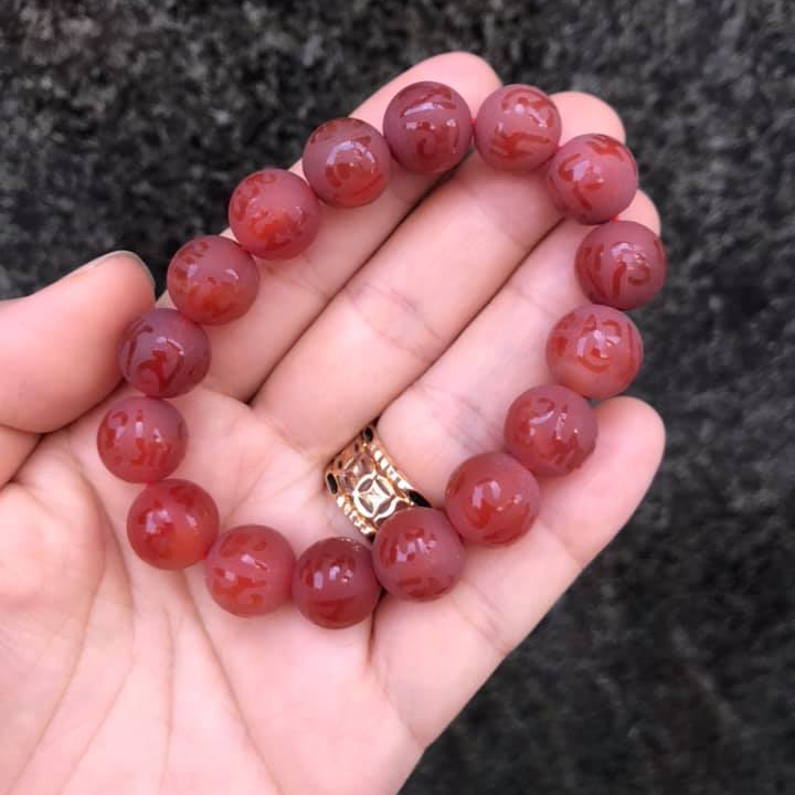 Vòng tay mã não đỏ khắc Chú 12ly