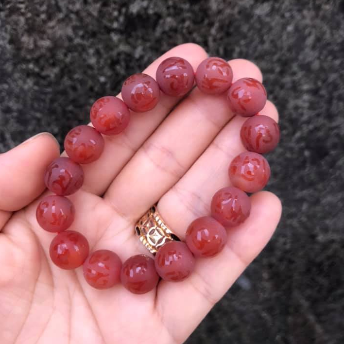 Vòng tay mã não đỏ khắc Chú 12ly