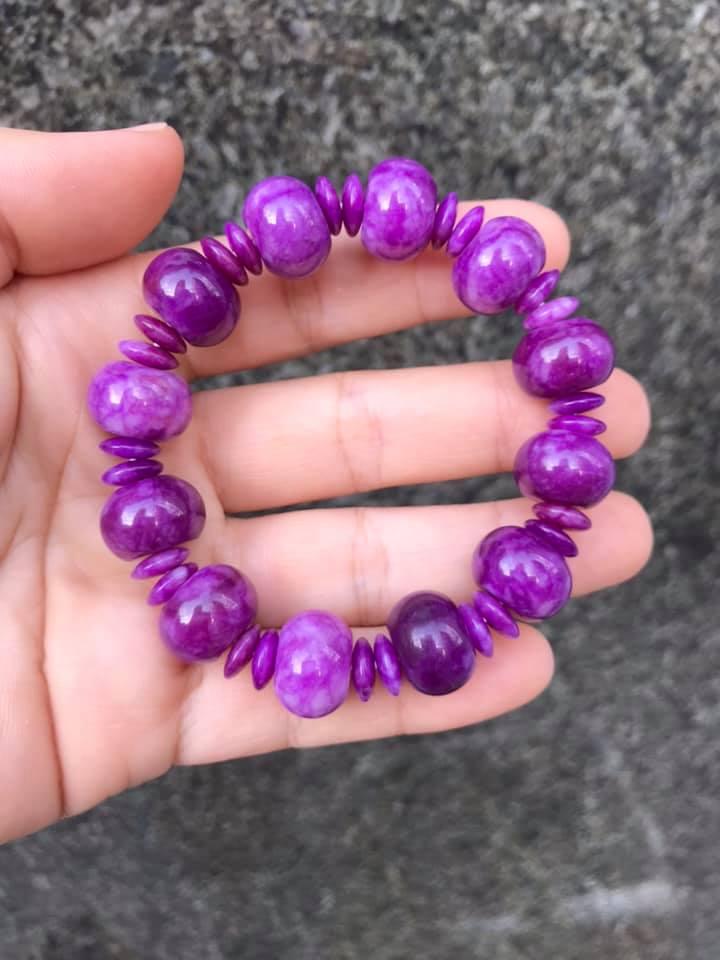 Vòng tay đá mắt rồng tím 12ly mix đồng điếu