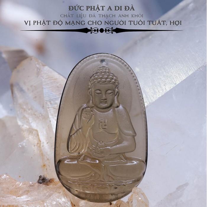 Mặt dây A Di Đà thạch anh khói