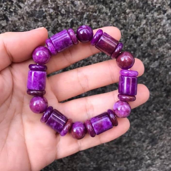 Vòng tay đá mắt rồng tím đốt trúc mix kiểu 12ly