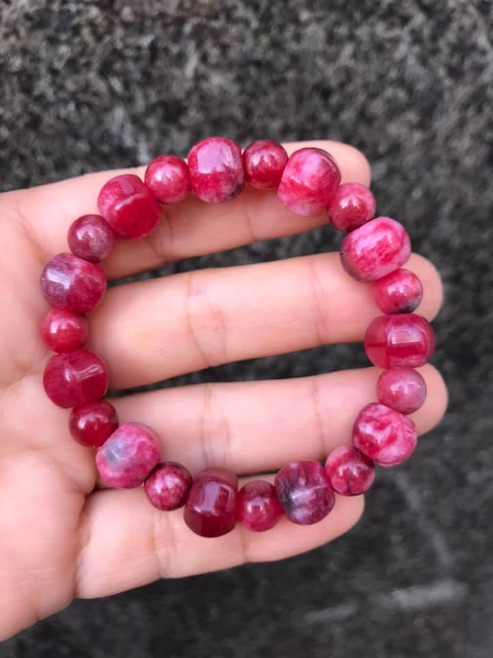 Vòng tay đá ruby màu hồng mix kiểu