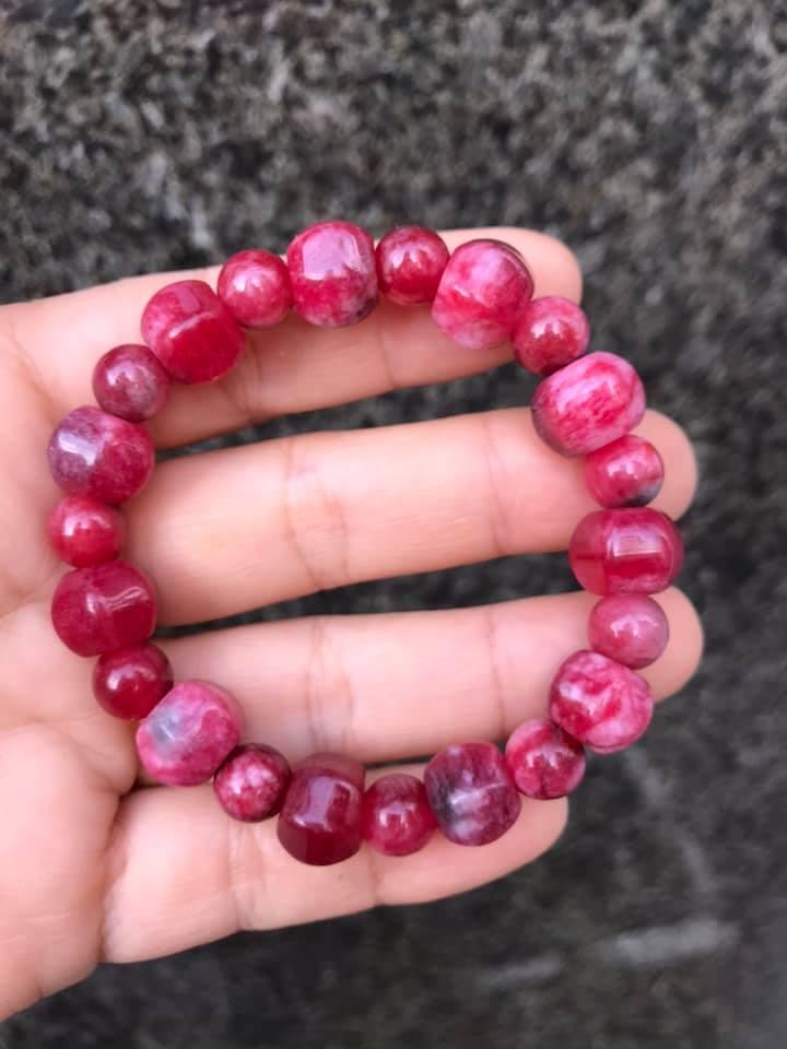 Vòng tay đá ruby màu hồng mix kiểu