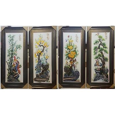 Tranh thêu -Tùng cúc trúc mai - Nền trắng