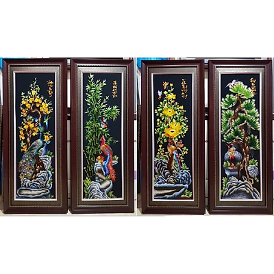 Tranh thêu -Tùng cúc trúc mai - Nền đen