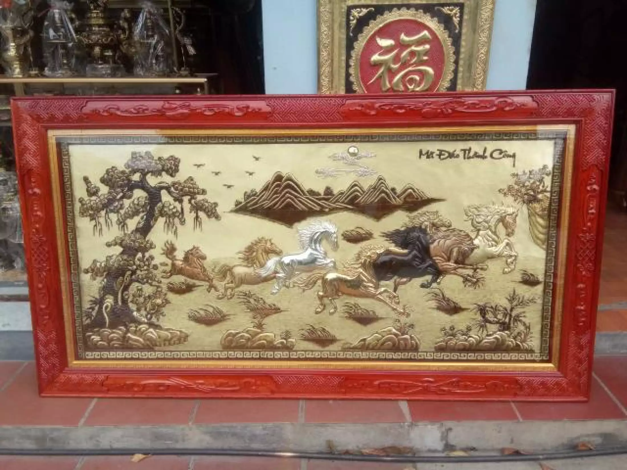 Tranh đồng mạ tam khí Mã Đáo Thành Công