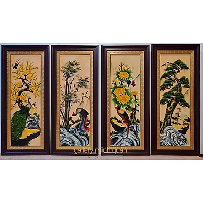 Tranh bộ tứ quý sơn mài - Tùng cúc trúc mai
