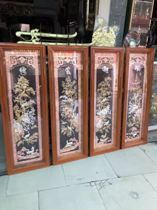 Bộ tranh Tứ Quý mạ vàng 24k, bạc