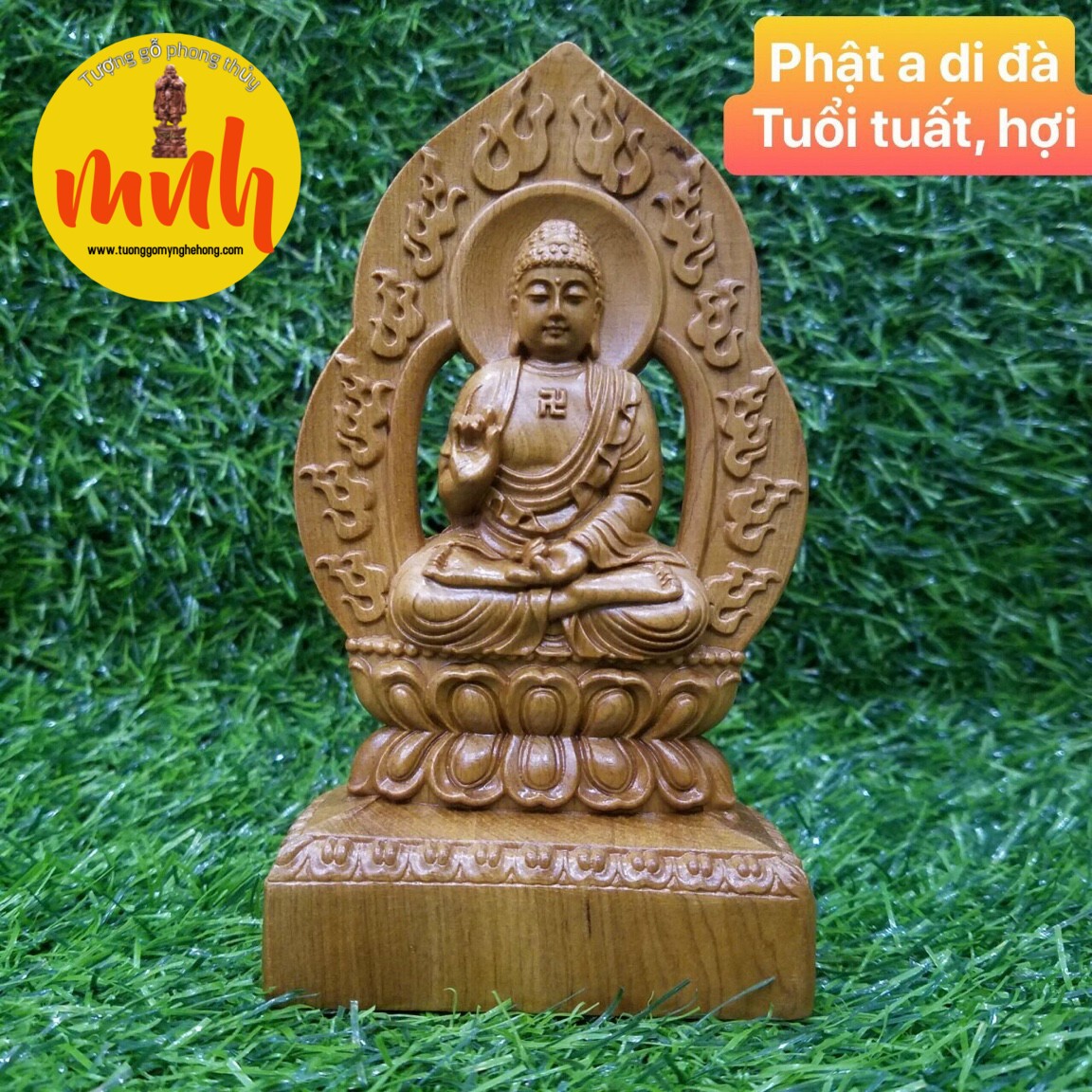 Tượng Phật Bản Mệnh Để Xe Hơi Gỗ Bách Xanh