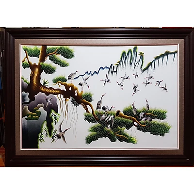 Tranh thêu tay - Tùng hạc trường xuân