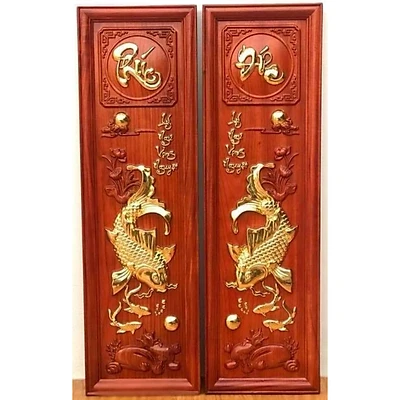 Tranh gỗ hương - Lý ngư vọng nguyệt