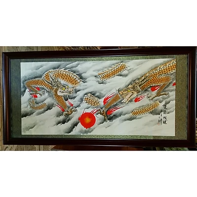 Tranh thủy mặc, song long tranh đấu hỏa châu-TM19