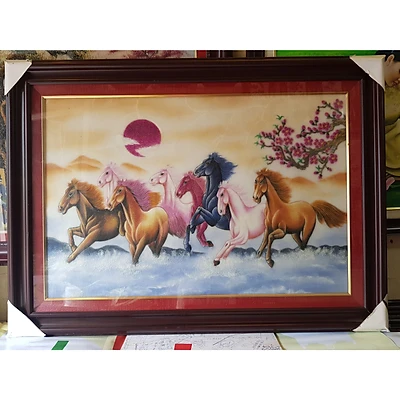 Tranh đá quý - Bát mã quần phong