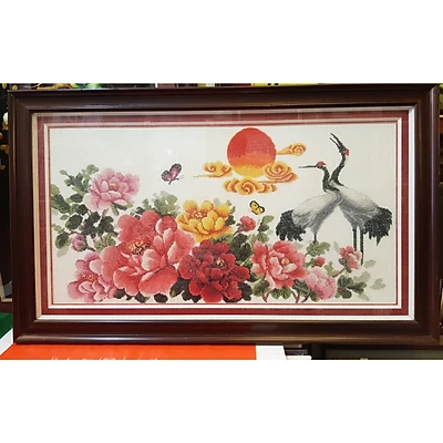Tranh thêu - Hoa khai phú quý