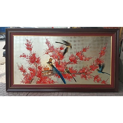 Tranh sơn mài-hoa đào chim trĩ – SM239