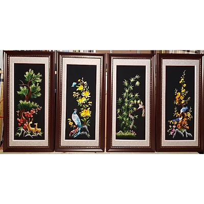 Tranh thêu tay - Tùng cúc trúc mai