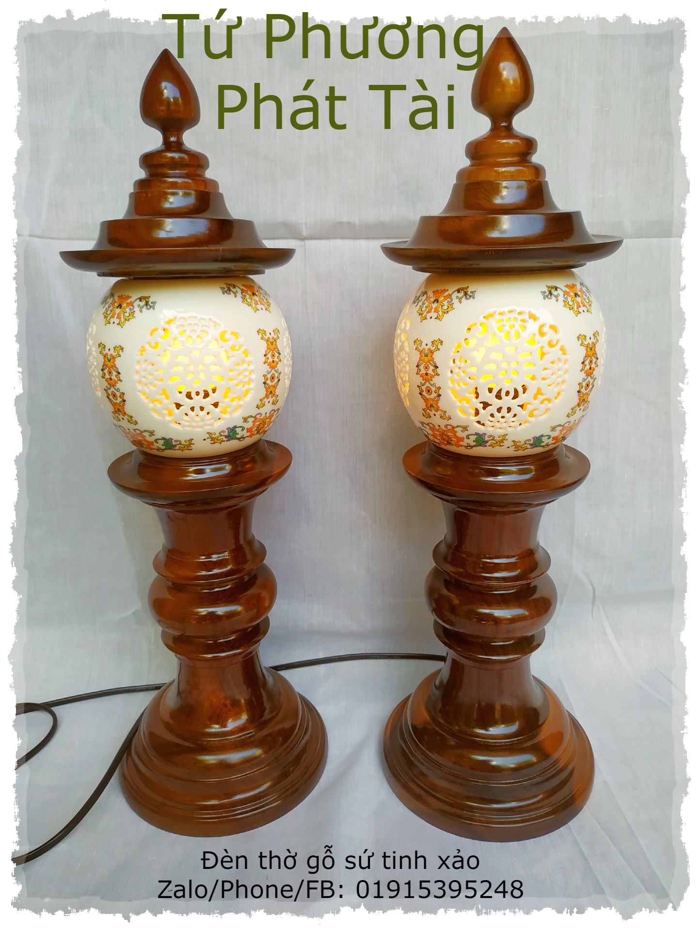 Đôi đèn thờ cao cấp Tứ Phương Phát Tài