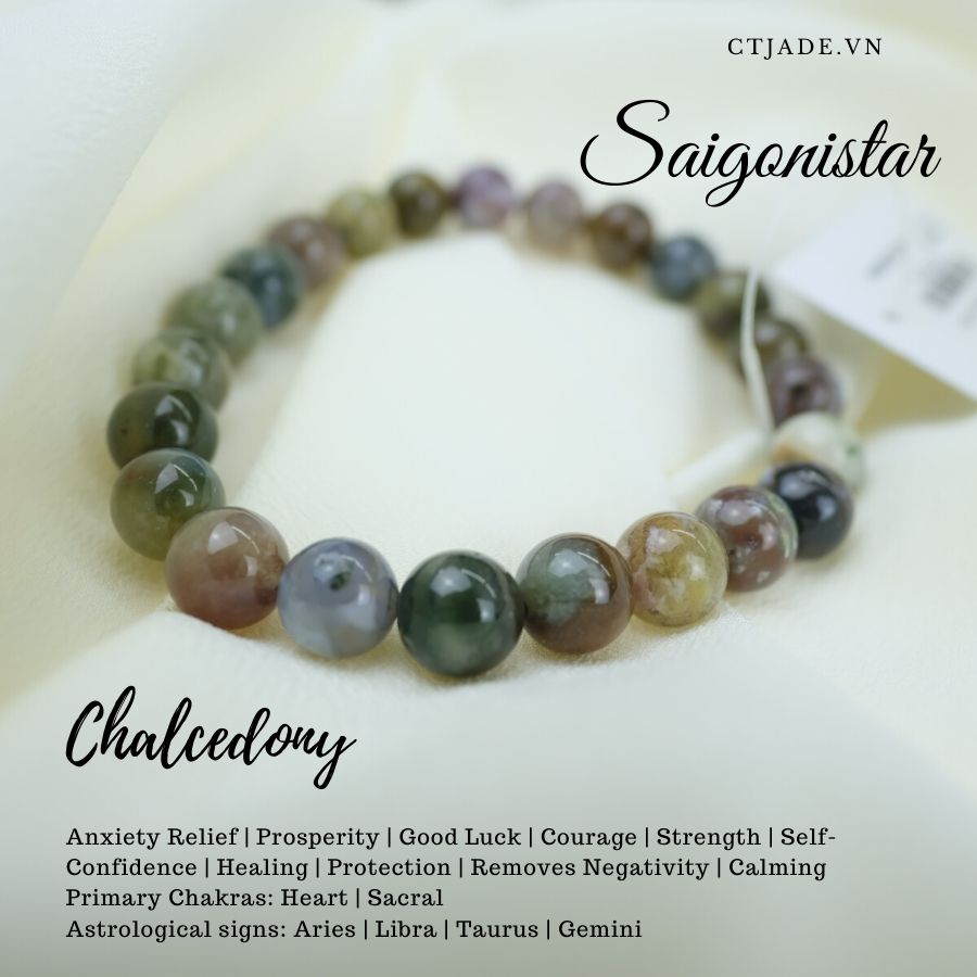 Trang Sức Phong Thủy Hộ Mệnh Bình An 1912219 | Vòng Tay Đá Chalcedony Thiên Nhiên | Saigonistar