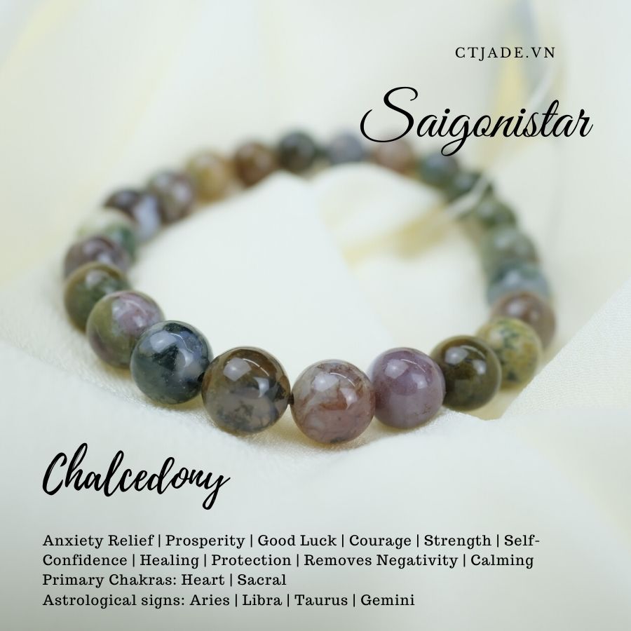 Trang Sức Phong Thủy Hộ Mệnh Bình An 1912219 | Vòng Tay Đá Chalcedony Thiên Nhiên | Saigonistar