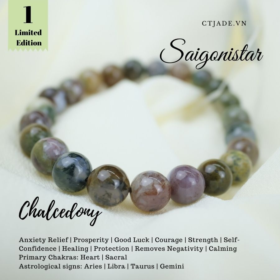 Trang Sức Phong Thủy Hộ Mệnh Bình An 1912219 | Vòng Tay Đá Chalcedony Thiên Nhiên | Saigonistar