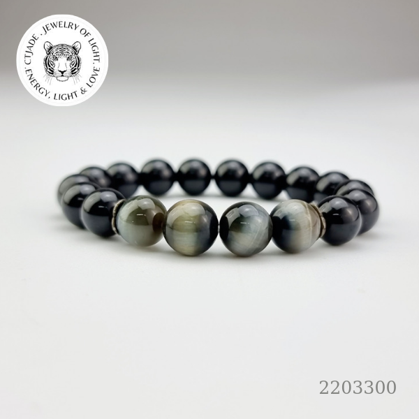 2203300 Chuỗi tay hộ mệnh đá Tourmaline và Mắt Hổ thiên nhiên CTJade