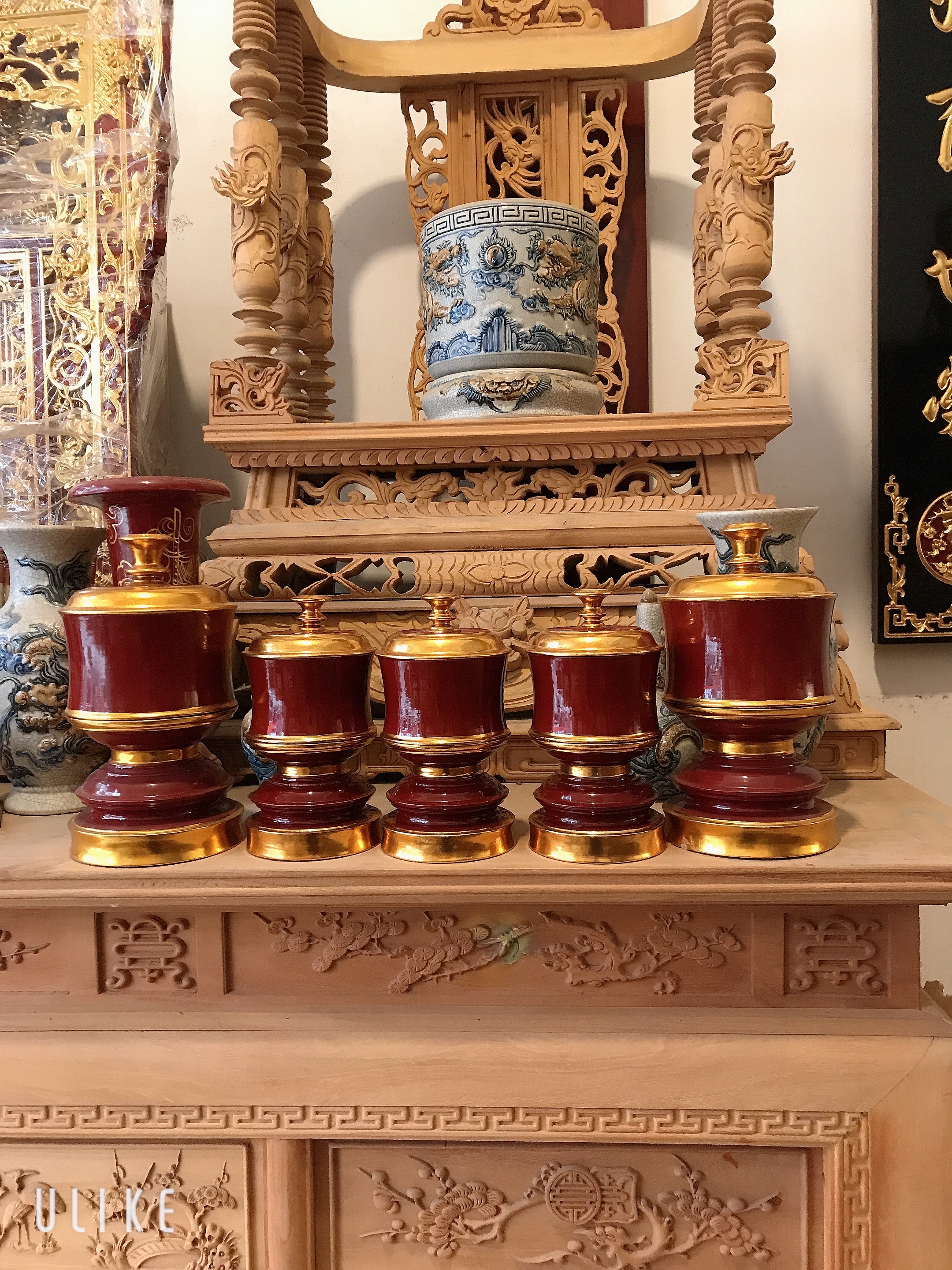 Đài nến gỗ mít Sơn son thiếp vàng 