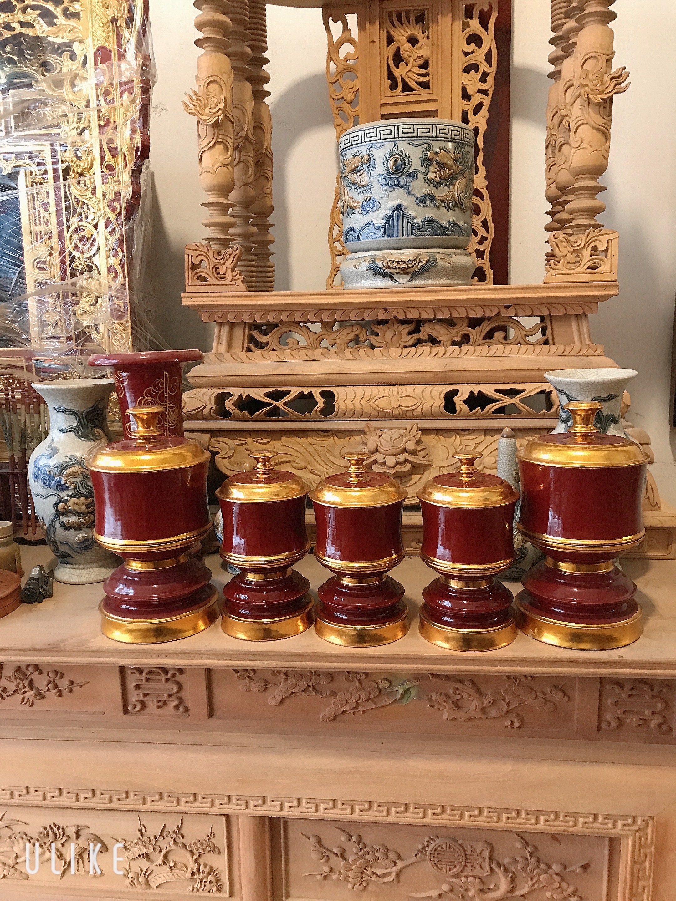 Đài nến gỗ mít Sơn son thiếp vàng 