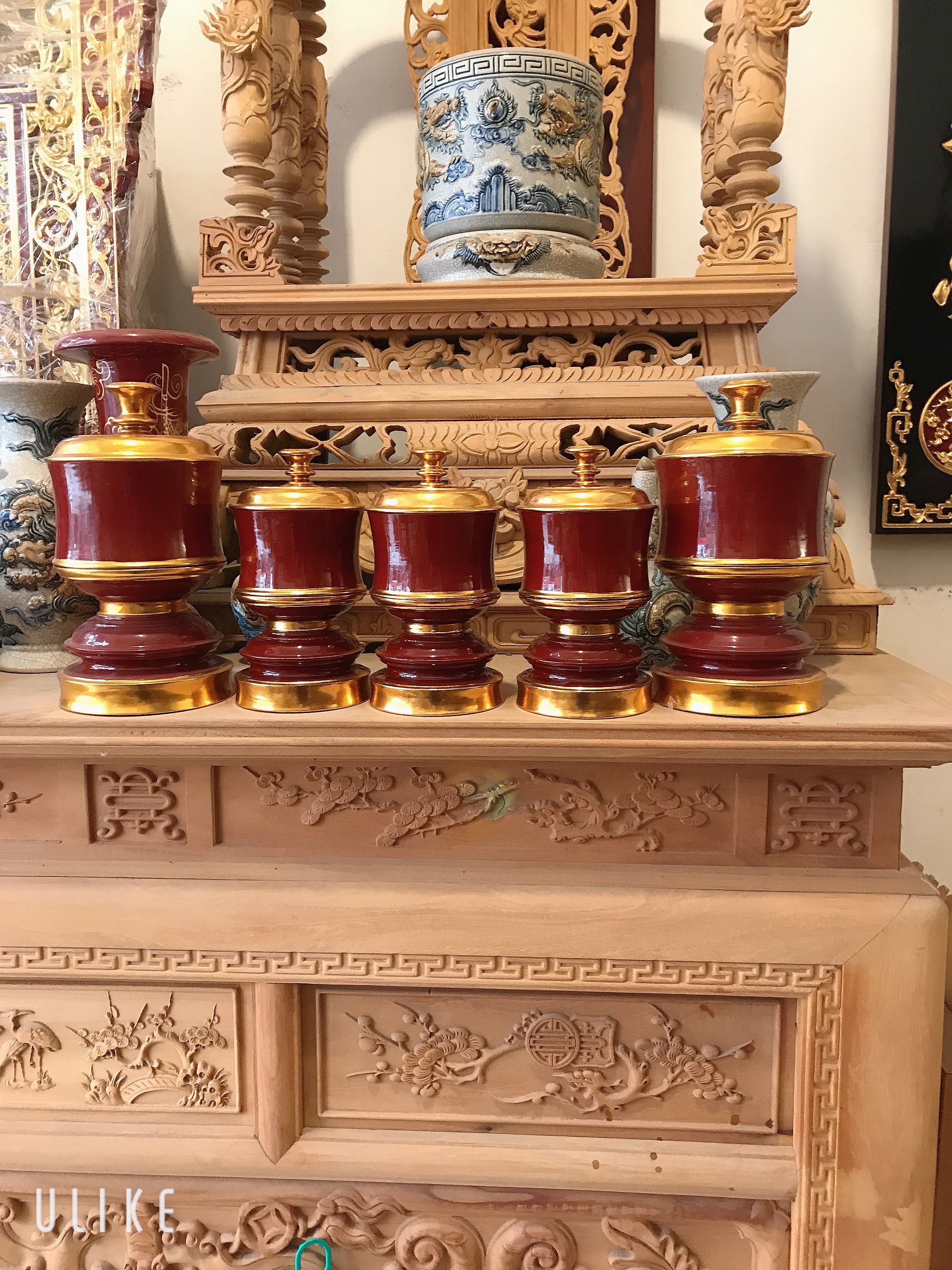 Đài nến gỗ mít Sơn son thiếp vàng 