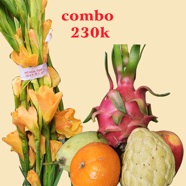 Combo trái cây và hoa lay ơn vàng