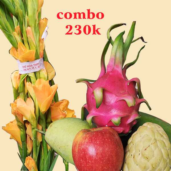Combo trái cây và hoa lay ơn vàng