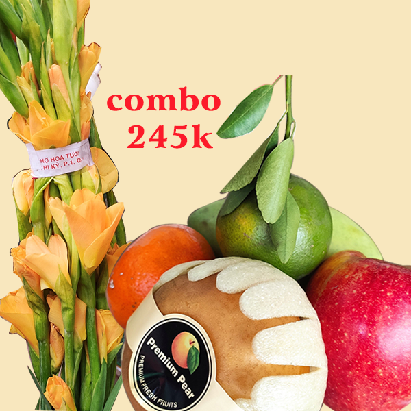 Combo trái cây và hoa lay ơn vàng