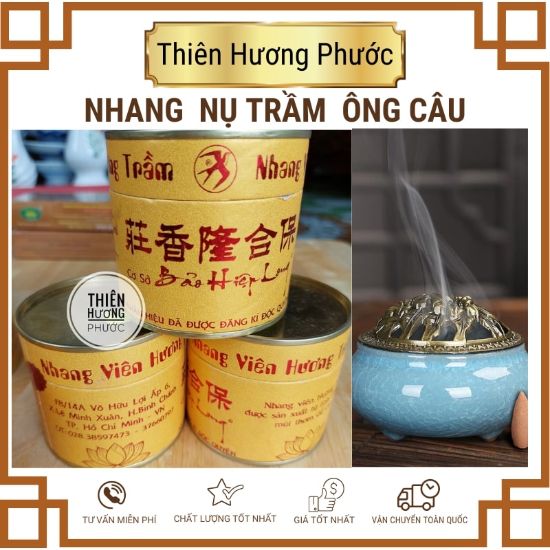Nhang viên trầm hương Ông Câu (hộp tròn vàng)