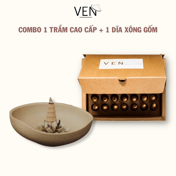Combo trầm hương cao cấp và dĩa xông gốm thủ công, bộ quà tặng biếu may mắn, xông nhà phong thuỷ [Bộ 2 sản phẩm]