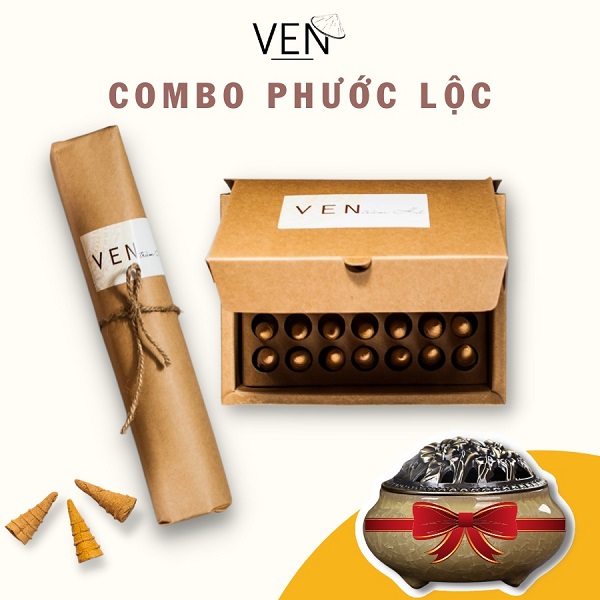 Combo quà tặng nhang trầm cao cấp Phước Lộc tặng 1 lư men rạn