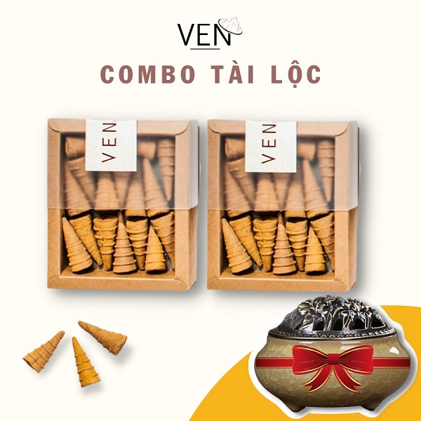Combo quà tặng trầm Tài Lộc - Nụ trầm hương tự nhiên thu hút tài lộc, may mắn, tặng 1 lư men rạn