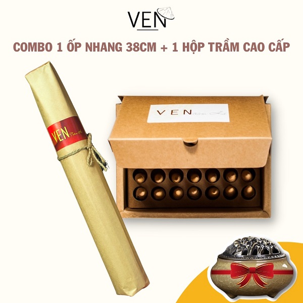 Bộ 2 sản phẩm 1 ốp nhang 38cm và 1 hộp nụ trầm cao cấp 35 viên, trầm hương thiên nhiên xông nhà, thờ cúng