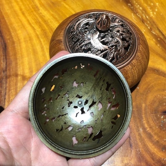 Lư xông trầm gỗ hương Nhà Ven nắp khắc hình Rồng tinh xảo kèm lót bông chống cháy