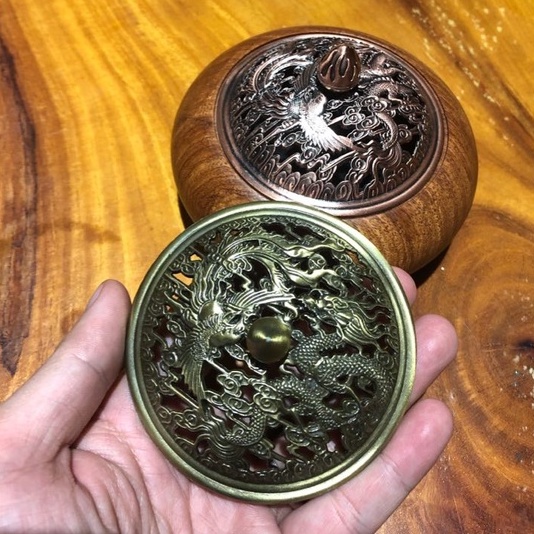 Lư xông trầm gỗ hương Nhà Ven nắp khắc hình Rồng tinh xảo kèm lót bông chống cháy