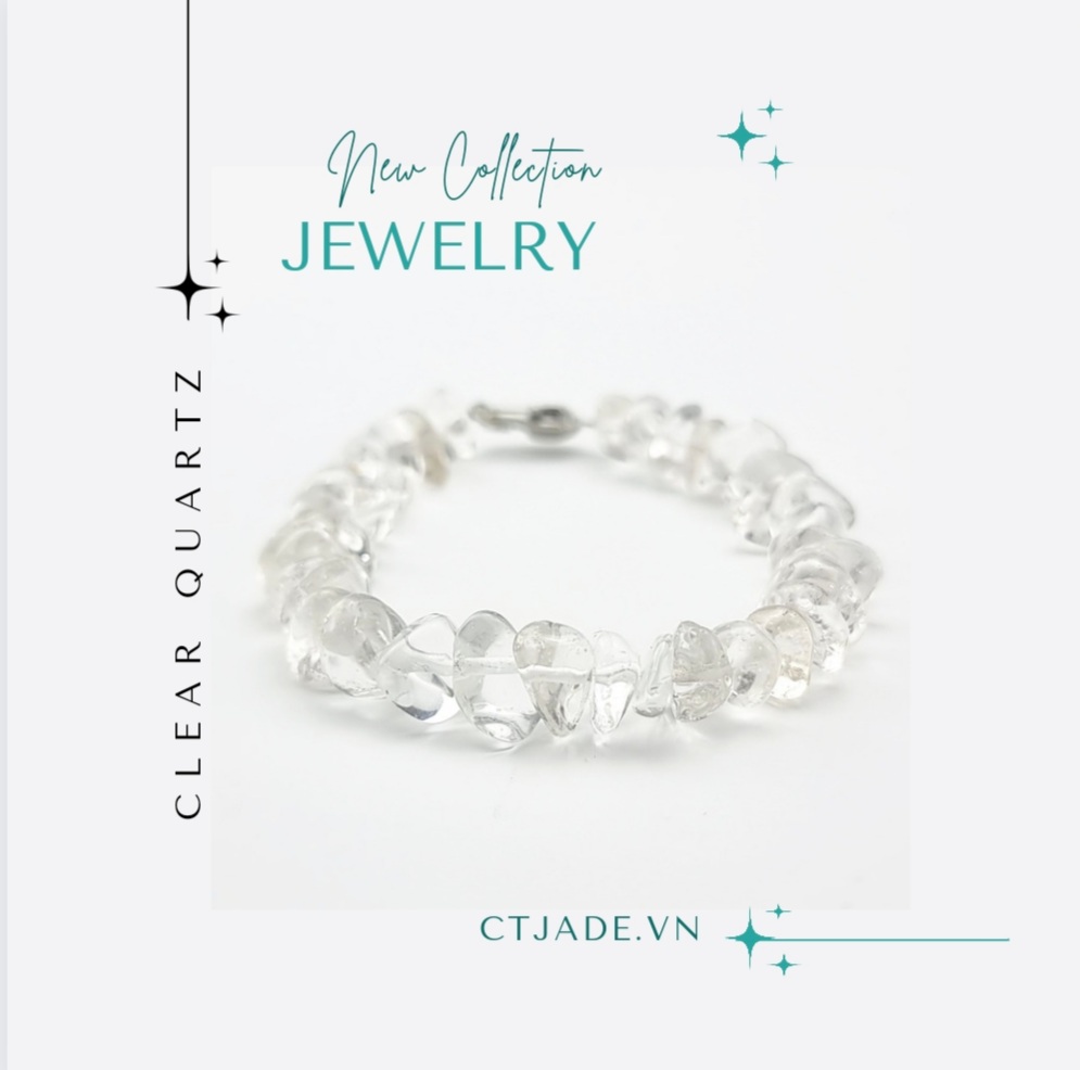 2302011 Trang sức đá phong thủy hộ mệnh bình an, vòng tay tinh thể đá thạch anh trắng CTjade