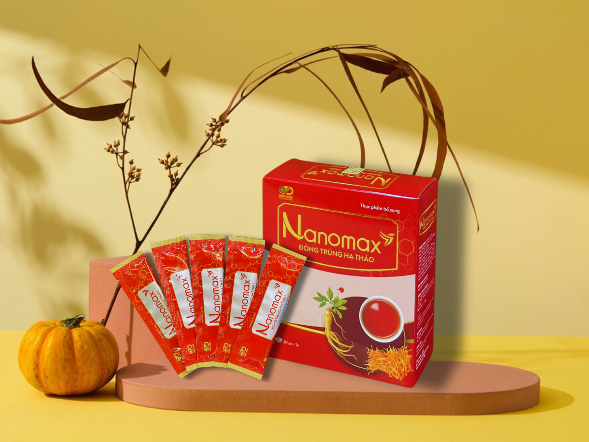 Trà hòa tan dạng cốm Nanomax  Đông trùng hạ thảo hỗ trợ đề kháng hộp 20 gói